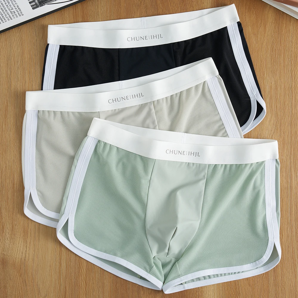 

3PCS/Pack Hollow Out Mesh Ice Silk Men's Panties Cool Breathable Hygroscopic Boxer High Elastic Comfortable Crotch Man Undrewear