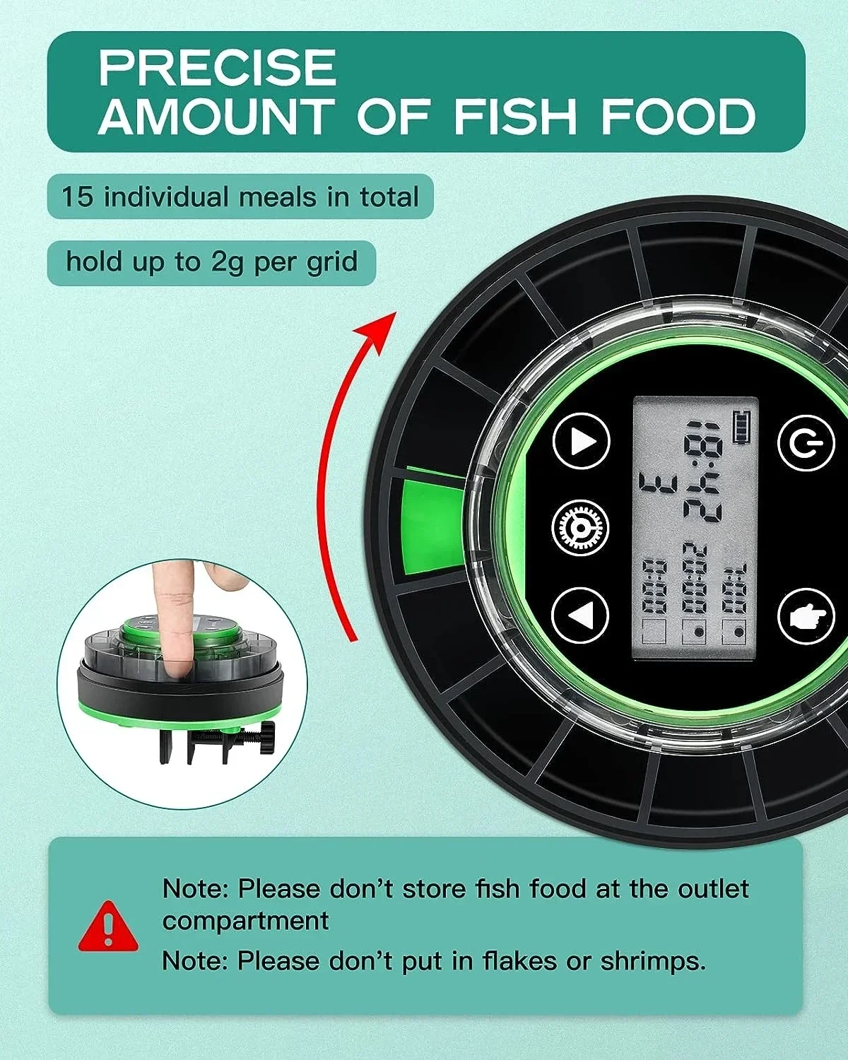 Automatic Fish Feeder For Aquarium,Food Dispenser With Timer, Rechargeable Timer Feeder USB Cable, LCD Display