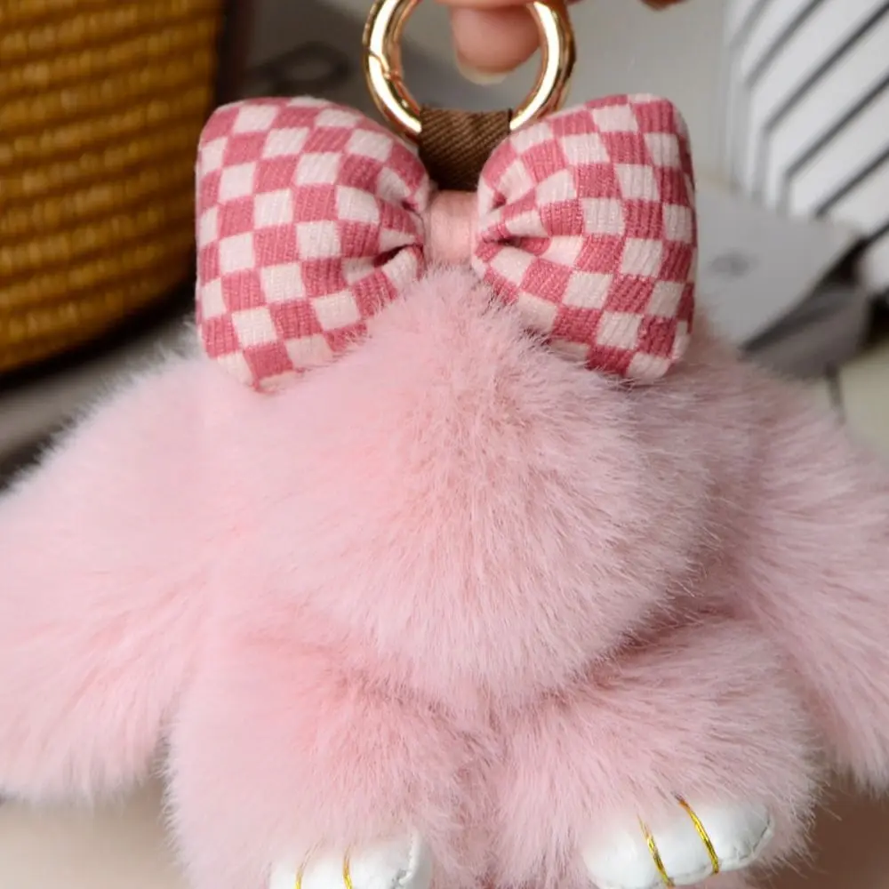 Animal Shape Fashion Pluff Bunny Keychain Lovely Cute Play Dead Rabbit Doll Bowknot 13cm Rabbit Fur Keychain Women