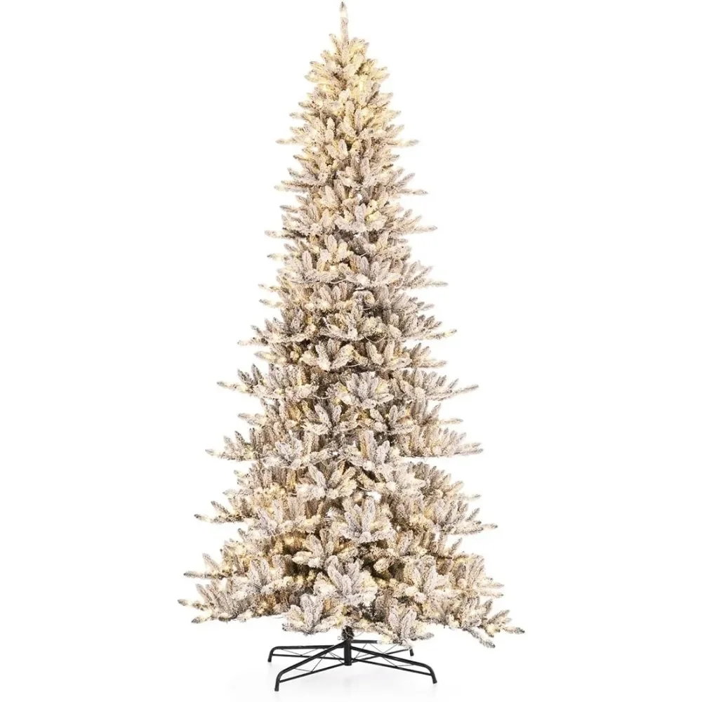 11ft Pre-Lit Flocked Slim Fir Artificial Christmas Tree, with 950 Warm White Lights for Holiday Decorations,Large Xmas Tree