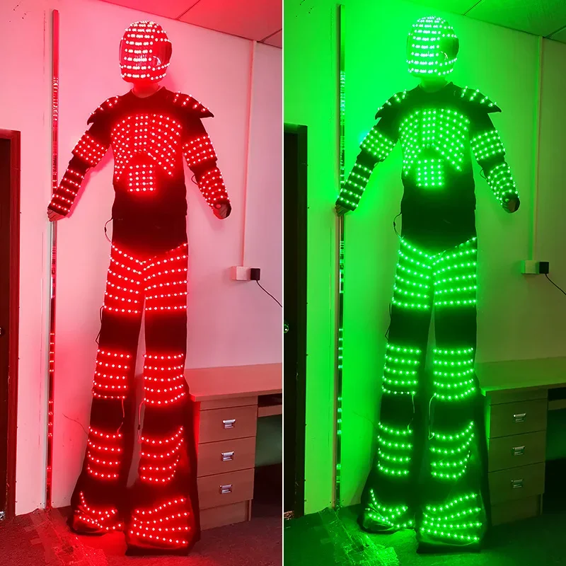 Cross-border LED Symphony Stilt Clothing Color-changing Clothes Luminous Performance Props Helmet Bar Mechanical Luminous