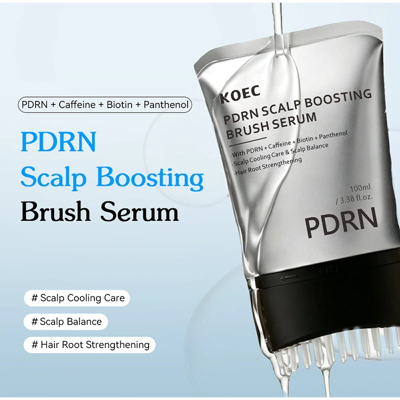 PDRN Scalp Massage Repair Essence 100ml Caffeine Strengthen Nourishing Hair Roots Gentle Scalp Care Serum Built‑in Brush