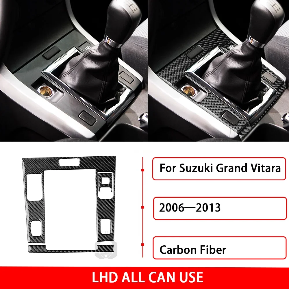 For Suzuki Grand Vitara 2006—2013 Car Accessories Real Carbon Fiber Gear Shift Panel Cover Frame Trim Sticker Decoration