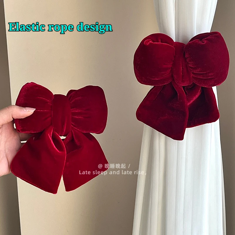 New Year Curtain Decoration Buckle, Red Velvet Bow Pendant Strap, Fixed Bedroom, Wedding, Housewarming, New House Decoration