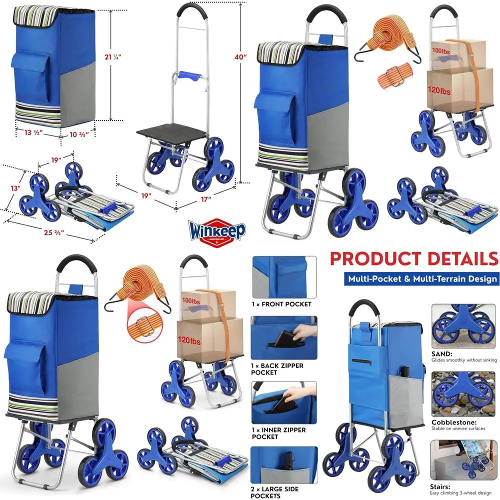 

Extra-Large Capacity Grocery Trolley with Adjustable Bungee Cord and Laundry Utility Cart, Blue