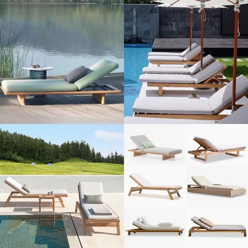 Modern Villa Outdoor Custom Teak Bed Waterproof Sunscreen Hotel Swimming Pool Lounger Terrace Leisure Beach