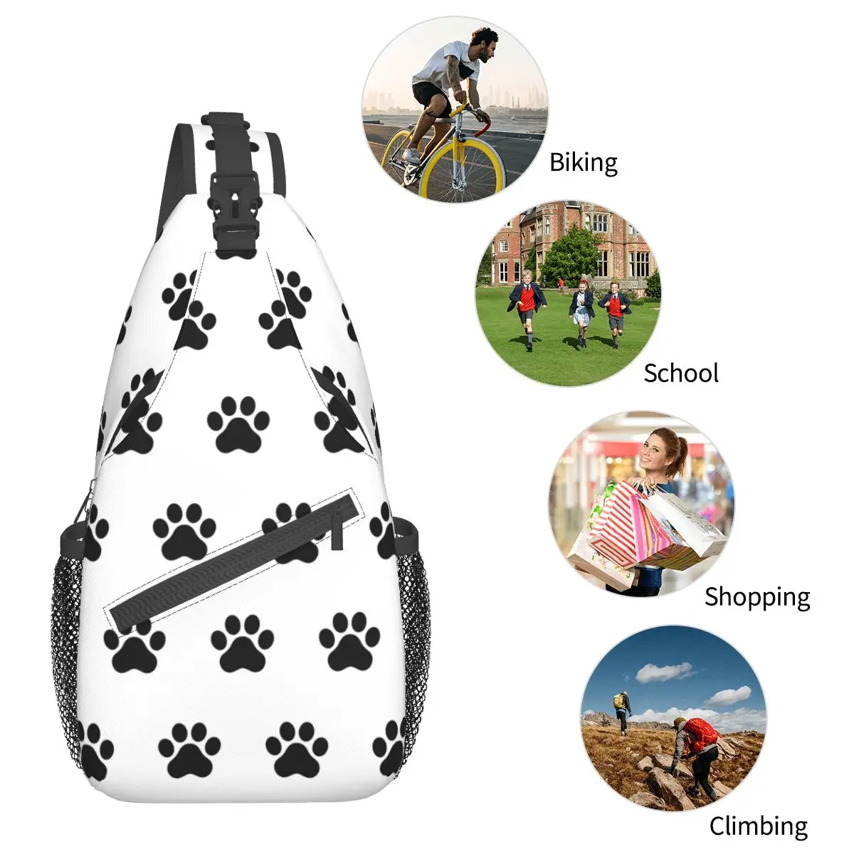 Dog Paw French Bulldog Crossbody Sling Bags Small Chest Bag Cartoon Shoulder Backpack Daypack for Travel Hiking Camping Satchel