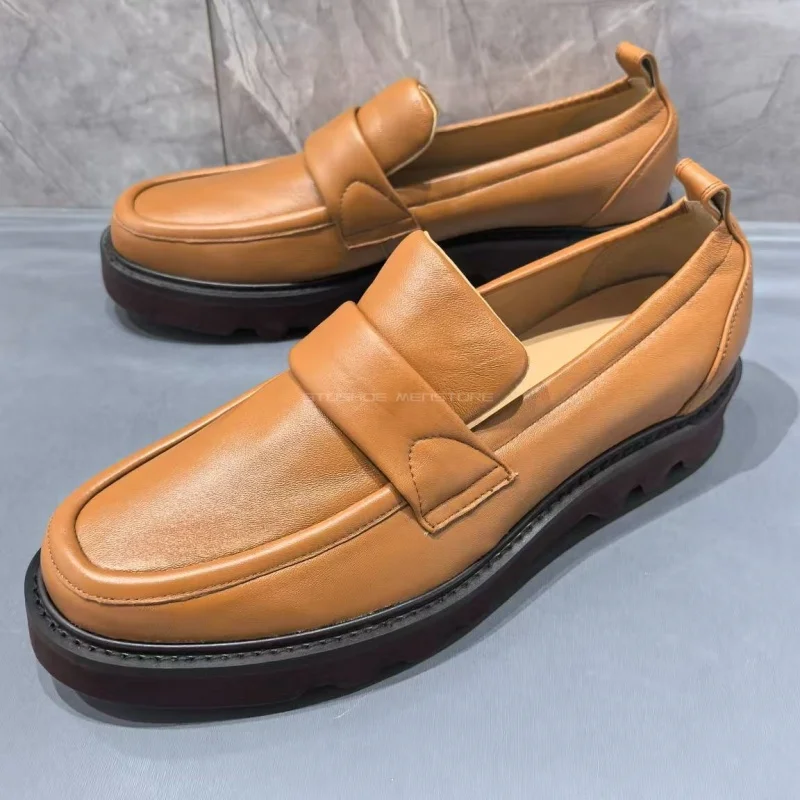 Zapatos de cuero genuino amarillo, mocasines para hombres, piel de oveja, cómodos, informales, zapatos formales de negocios, zapatos transpirables para correr, talla 47