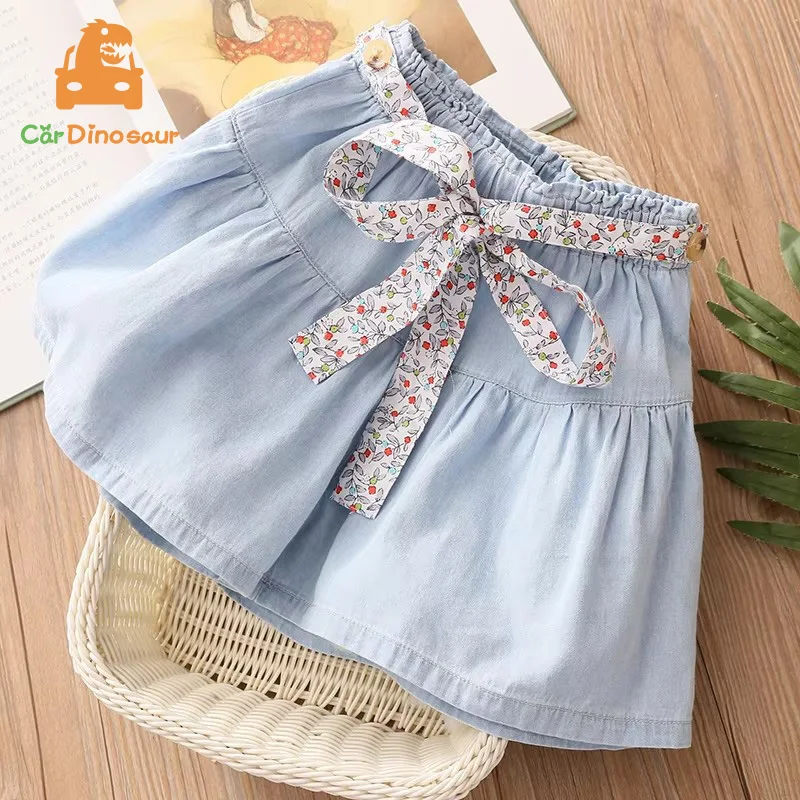 2026 Hot Summer Fashion New 3 4 5 6 7 8 9 10 11 12 Years Baby Child Solid Color Cotton Loose Kids Girls Denim Shorts With Belt