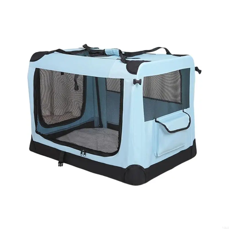 Portable Dog Carriers for Car Travel Quick Setups Durability Oxfords Steel Frame Breathable Meshes Window Storage Pocket Y5GB