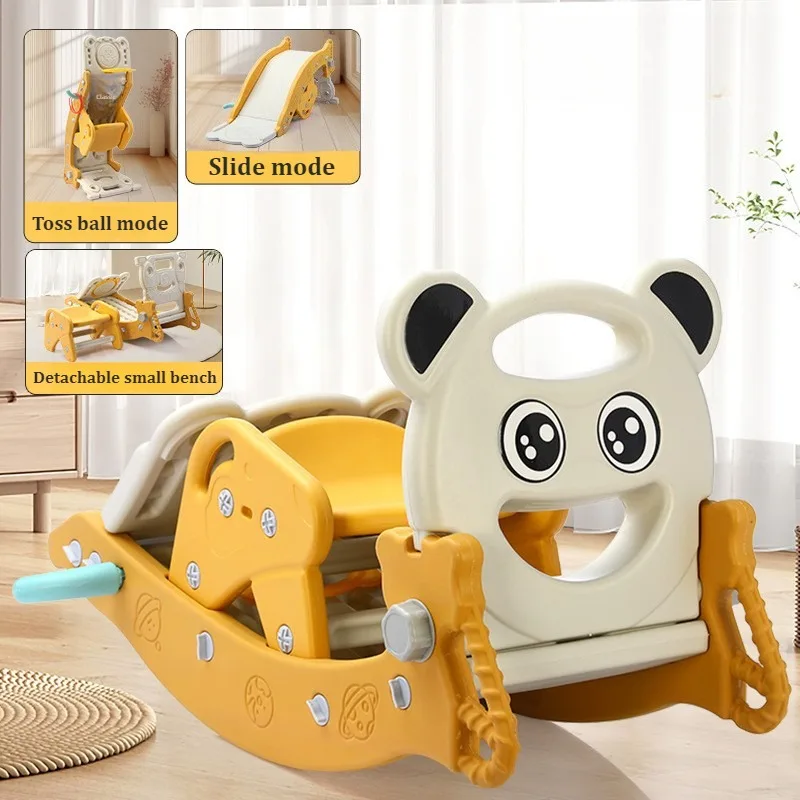 Folding Kids Slide Multifunctional Children Slide Indoor Outdoor Toddler Toy Slides Toss Ball Rocking Horse Playground Equipment