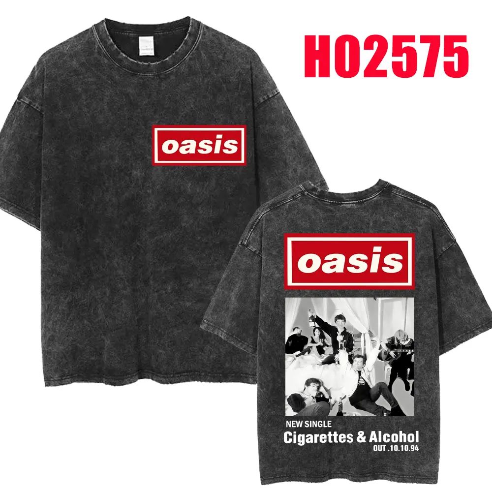 Rock Band O-Oasis Live 25 Tour 2025 Washed T Shirt Men\'s Hip Hop Vintage T-Shirt Oversized Cotton T Shirts Fans Gifts Streetwear