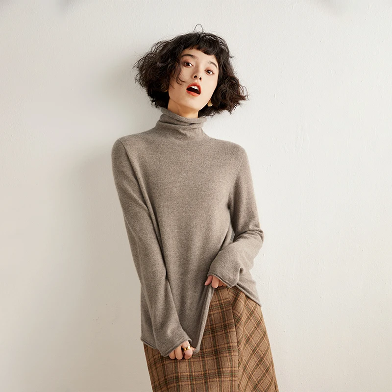 

35% Alashan Cashmere Women's Cowl Neck Thin Sweater | Soft Solid Color Pullover