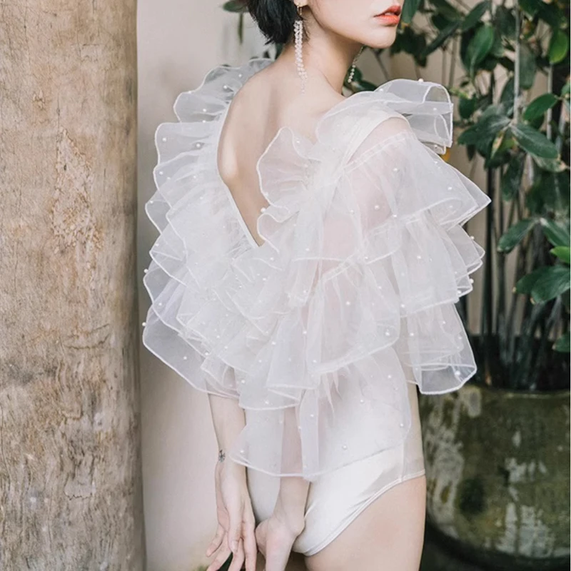 

Organza Ruffled Beads Lace Fabric Trim Ribbon for DIY Sewing Wedding Dress Skirts Tulle Organza Clothing Accessories 5 Layers