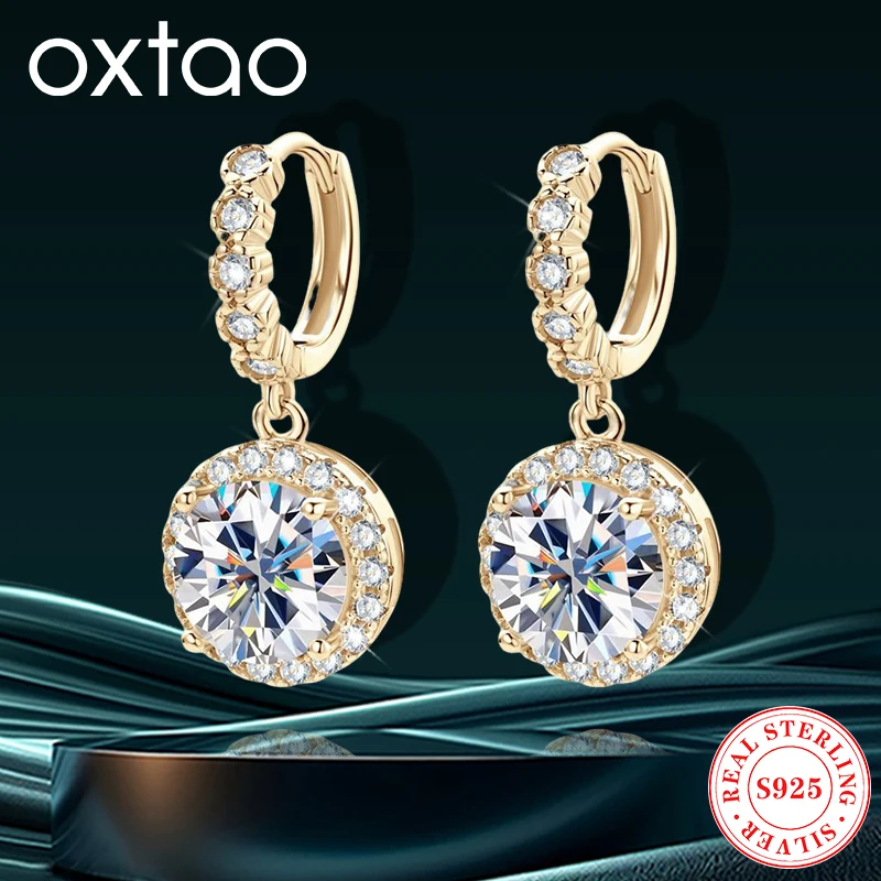 

OXTAO Women's Classic Hoop Earrings for Women with Certified 1CT 2CT 3CT Moissanite Drop Earrings Jewelry Gifts 925 Silver