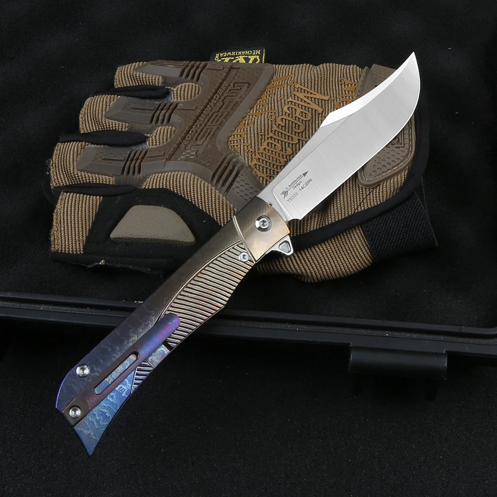 TWO SUN TS332-Color  Folding Knife 14C28N  Blade Tactical  Titanium Alloy  Handle Camping Outdoor Survival EDC Tools