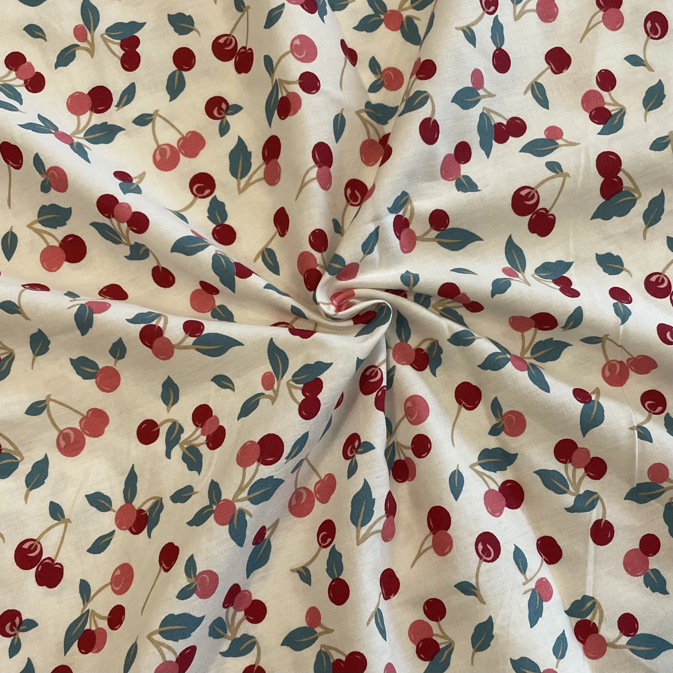 Little cherry Floral 100% Cotton Poplin 40S Original Design Fabric Digital Printing for Sewing Cloth Dresses Skirt Kids Designer