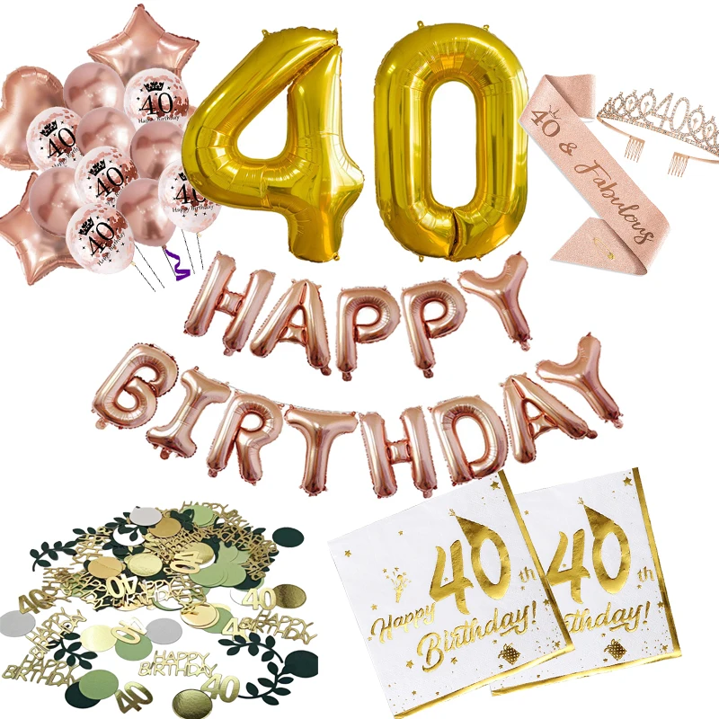 

40th Birthday Party Banner Balloons Handheld Photo Props Adult 40th Happy Birthday Party Anniversary Decoration Supplies