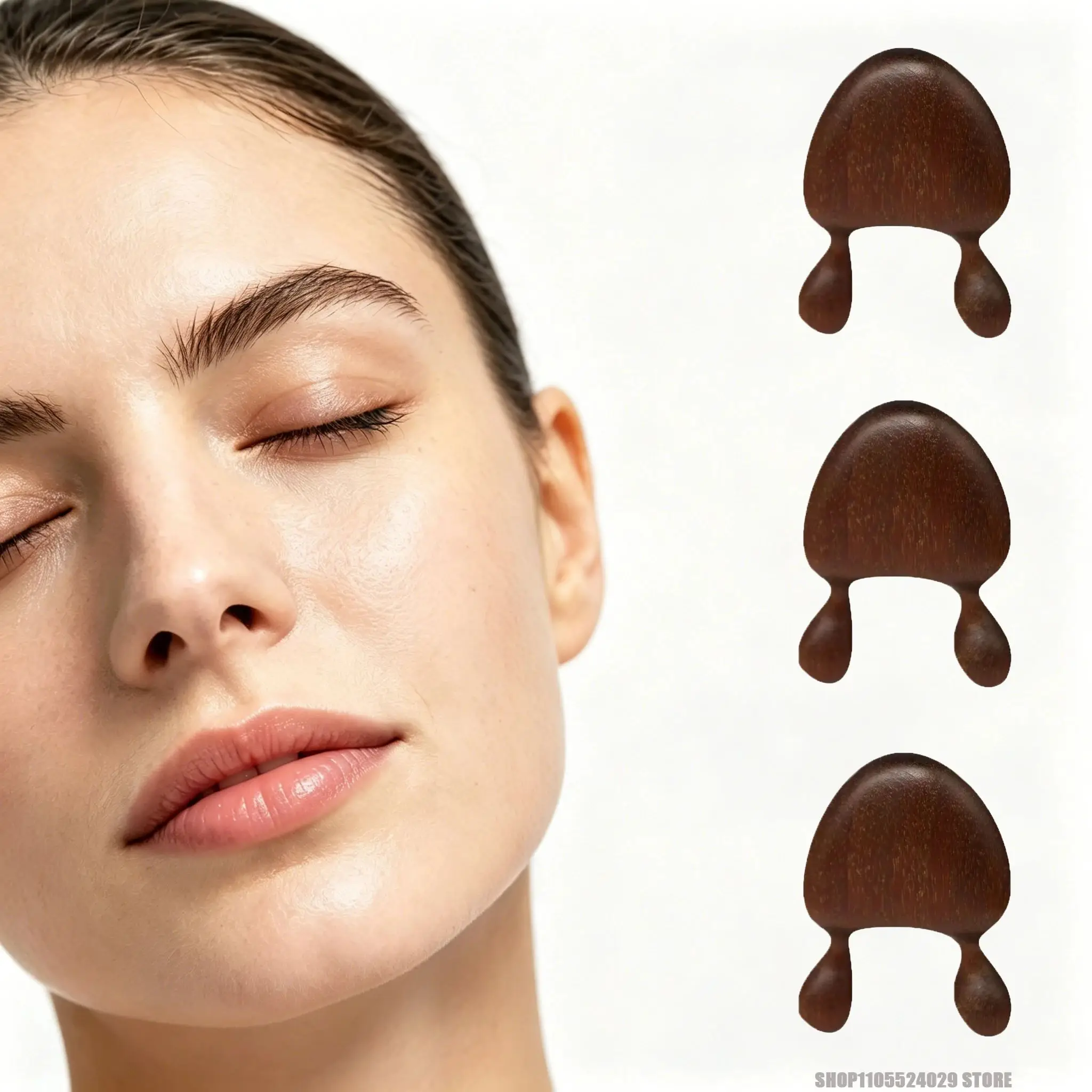 Masseur facial en bois de santal (1 ou 2 pièces) - Outil de soulagement des yeux et du nez - Massage des méridiens du visage à la bave d'escargot