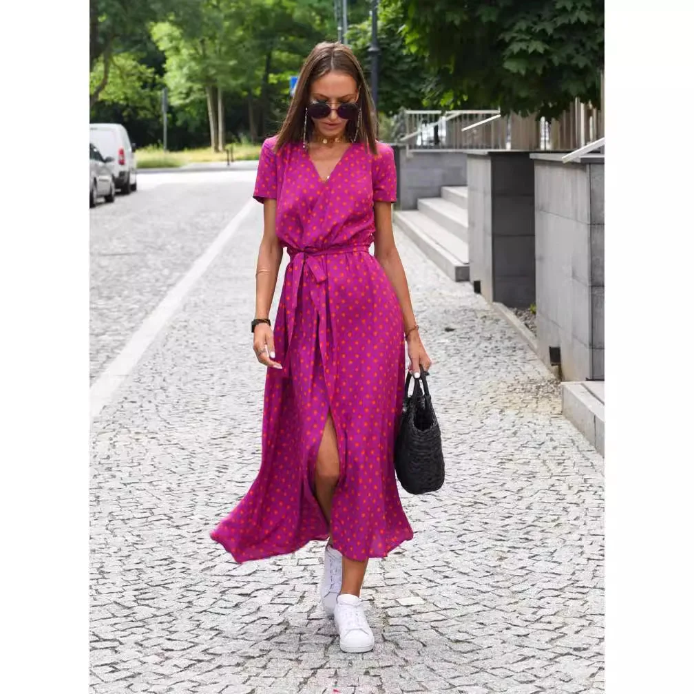 صيف 2023 Ele مطبوعة ort Sve V-Ne Long Dr Women's Faion Cross-Border Wi Dr مادة البوليستر