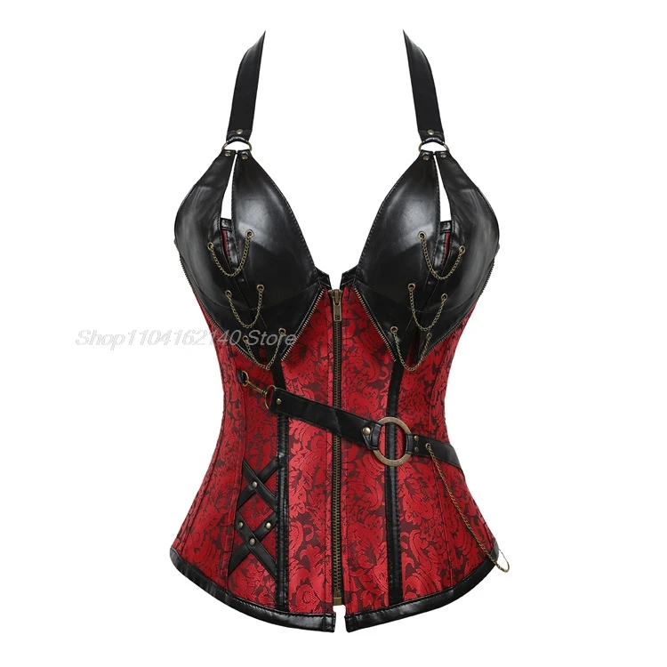 Cosplay Medieval Steampunk Viking Pirate Costume Adult Women Gothic Knight Corset Halloween Leathter Halter Vest Disfraz Hombre