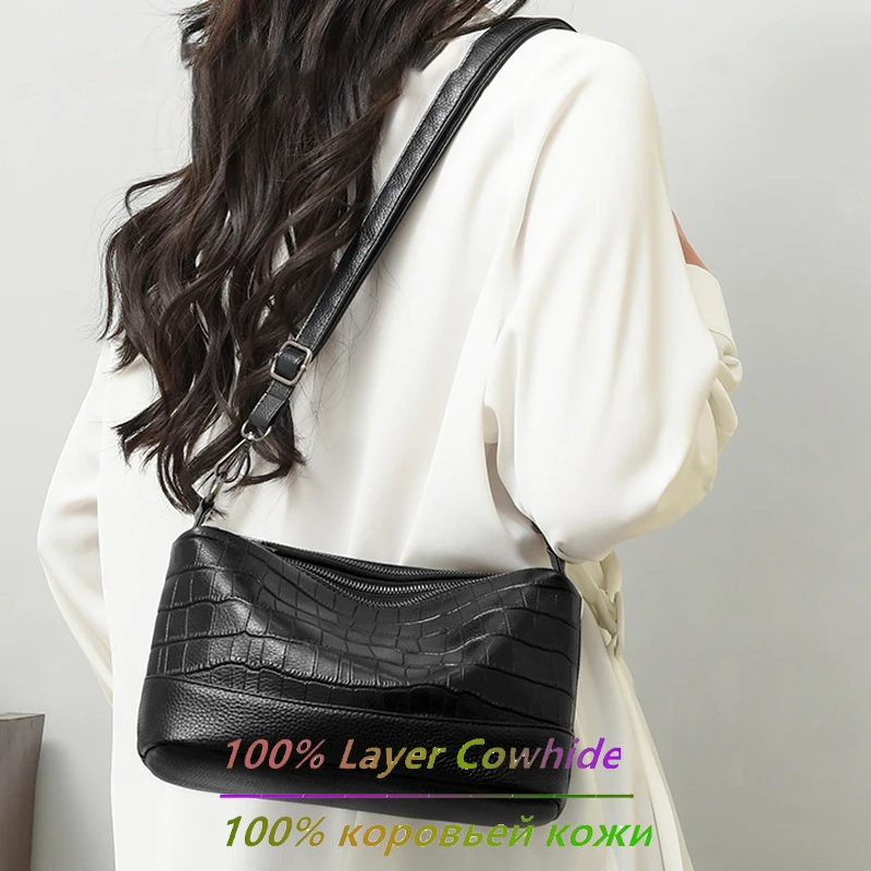 Three Layer Opening Shoulder Bags 100% Genuine Leather Handbags Women Bags Designer High Quality Crossbody Bags for Women Bolsa