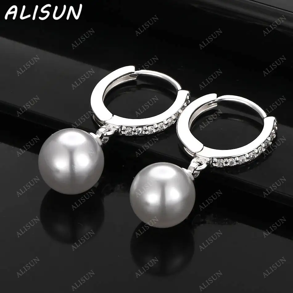 

ALISUN 925 Sterling Silver 10mm Pearl Zircons Earrings Drop Earrings For Women Creativity Gifts Street All-match And Daily Wear