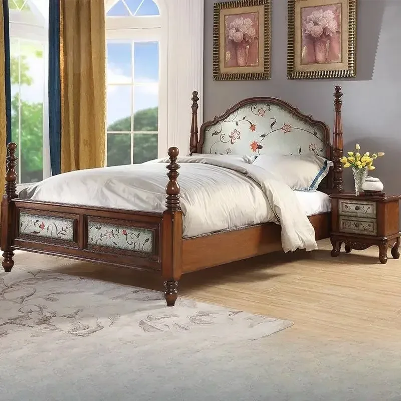 American Solid Wood 1.5 M Double Bed 1.8 Master Bedroom European Princess Bed Pastoral Style Cama Matrimonio Home Furniture