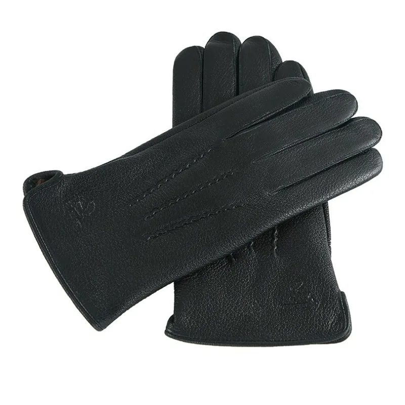 Customized Men's Imitation Deerskin Gloves, Velvet Autumn and Winter Warm Goat Leather Gloves