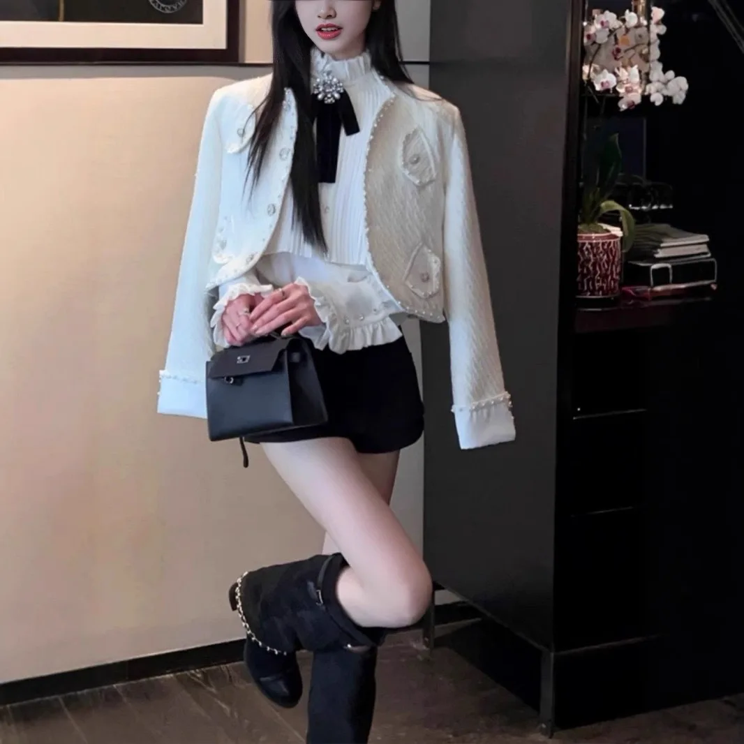 Femmes col montant bulle Sve irt plissé vêtements intérieurs printemps automne nouveau Sle confortable extensible longue Sve Blouse