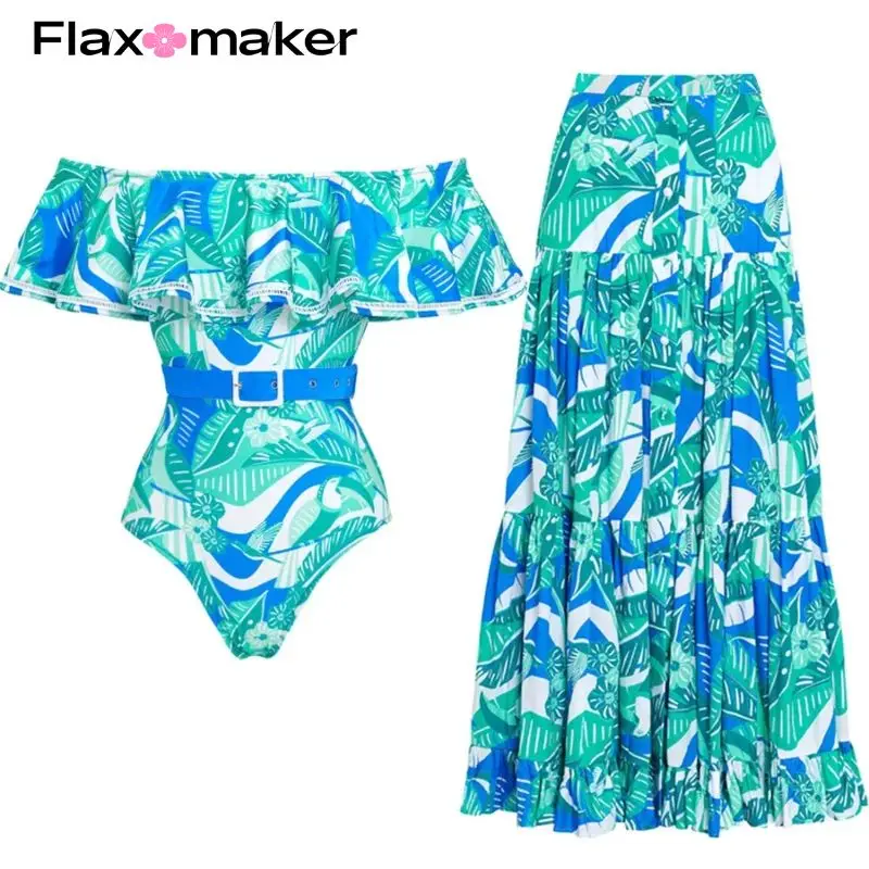 FLAXMAKER Printed One Piece Swimsuit Set Tankini Beach Wear Printed Bathing Suit bodysuit wholesale clearance