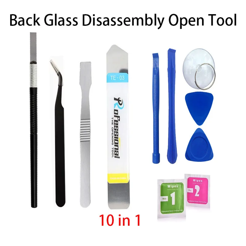 Juego de herramientas de apertura para carcasa trasera y tornillos para Samsung, iPhone, Xiaomi, Huawei, herramientas de reparación de pegamento para cubierta trasera de vidrio 5