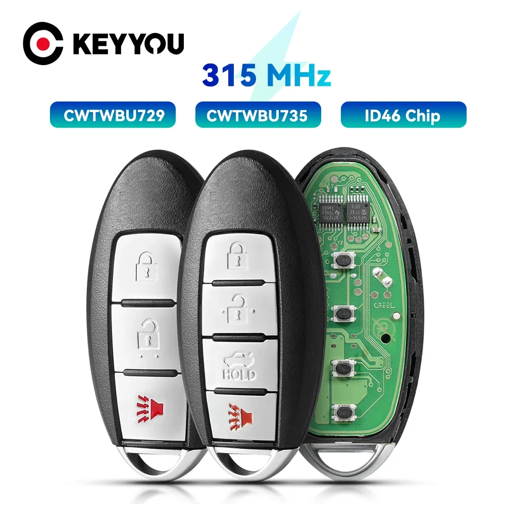 KEYYOU Remote Car Key for Nissan Tiida Teana Altima Maxima Armada Xtrail Pathfinder Rogue Versa ID46 315MHz CWTWBU729 /CWTWBU735