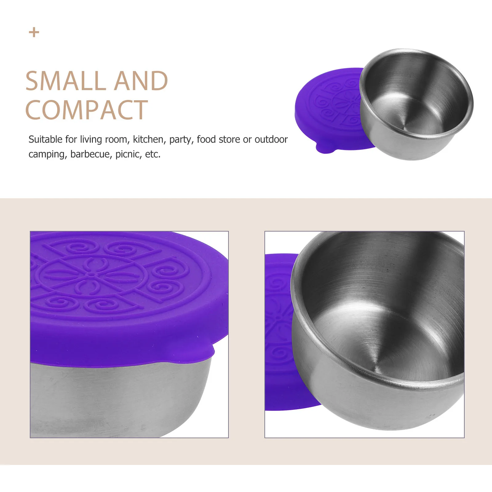 

3 Pcs Dressing Cups with Lids Stainless Steel Sauce Tomato Salad Multifunctional Condiment
