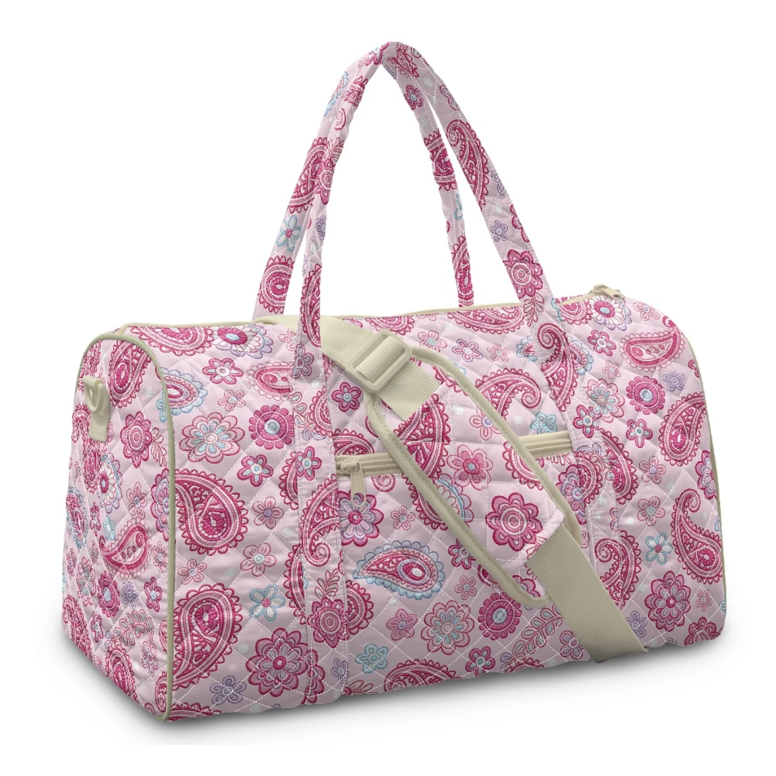 Coloranimal Pink Pattern New Trend Adjustable Strap Quilted Duffle Bag for Workout Polyester Gym Bag