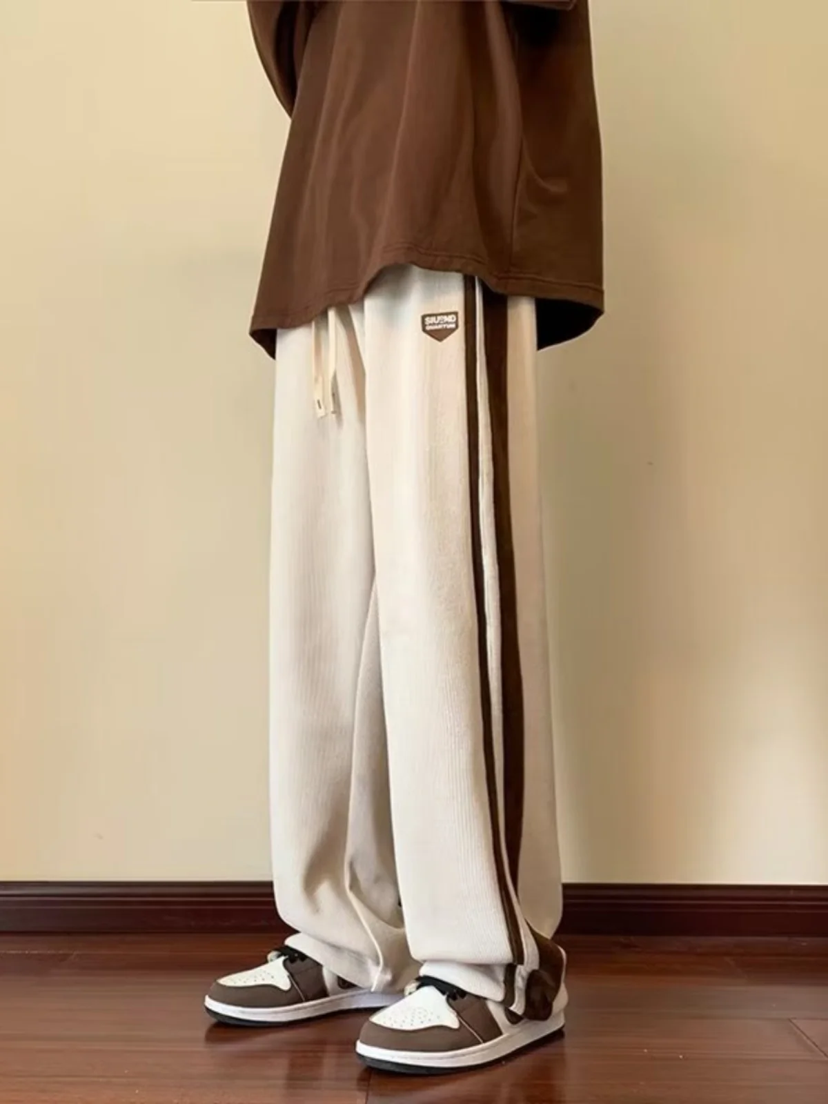 

Men's Corduroy Pants Autumn Winter Fce Lined High Street Drapey Casual American Sle Spor Long Straight Leg Trousers