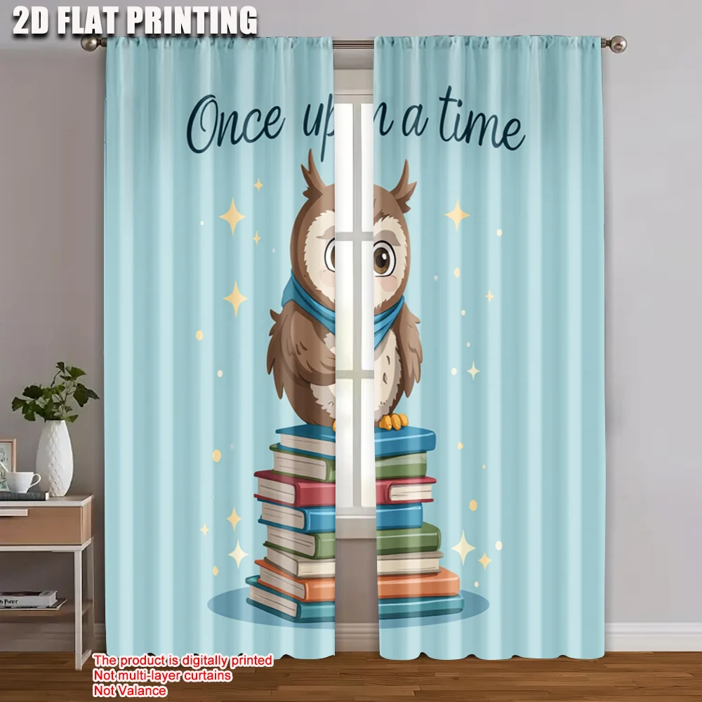 

2pc, Window Curtains Owl and books Durable 100% Polyester Fabric,Without Electricity Versatile Perfect for Bedroom Office