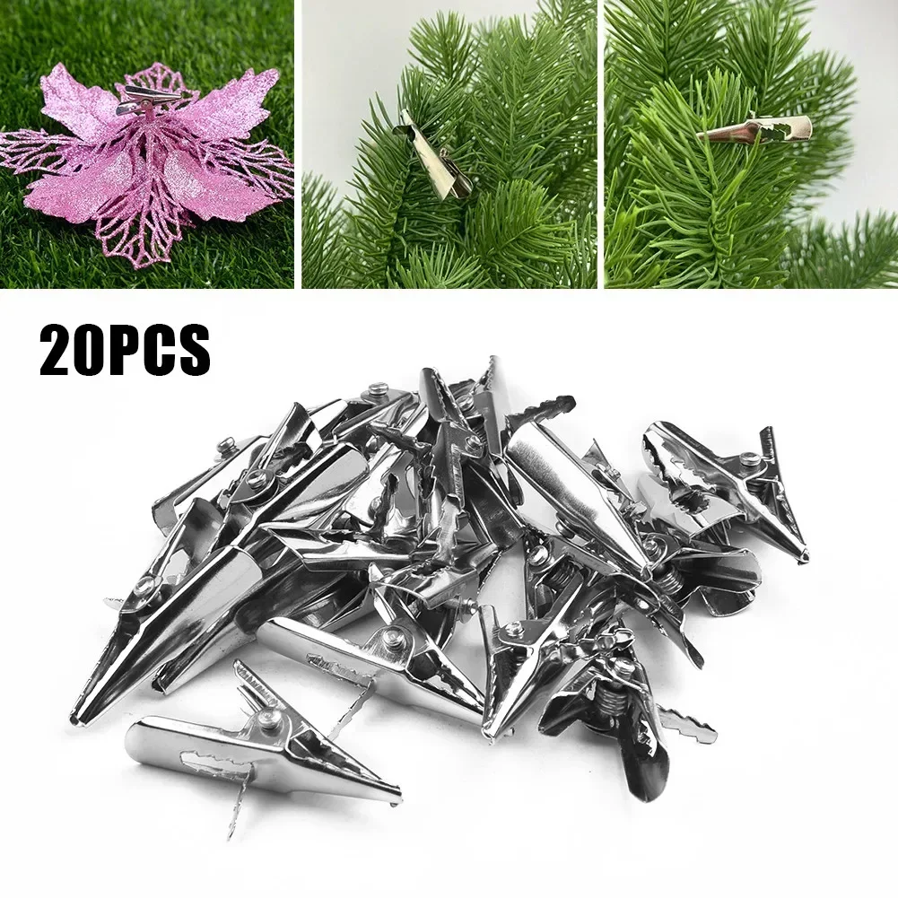 20Pcs Christmas Clip Xmas Alloy Mini Clamps Clothespin Poinsettia Glitter Flower Clip Christmas Tree Decoration Tool Wholesale