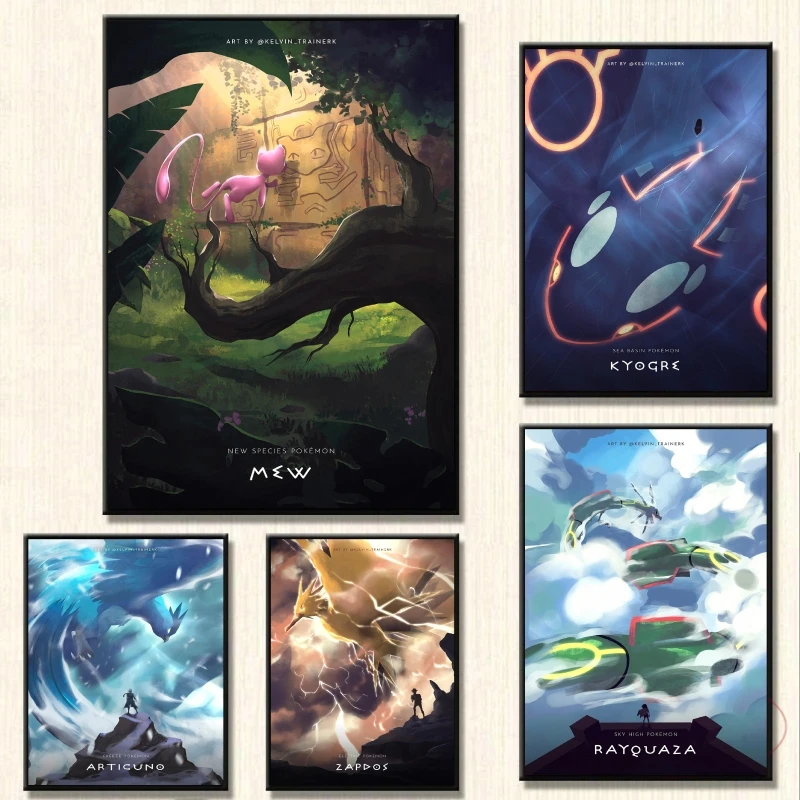 

Pokemon Canvas Posters Mew Rayquaza Hanging Decor Gift Painting Living Room Modern Home Hd Print Cartoon Character Picture