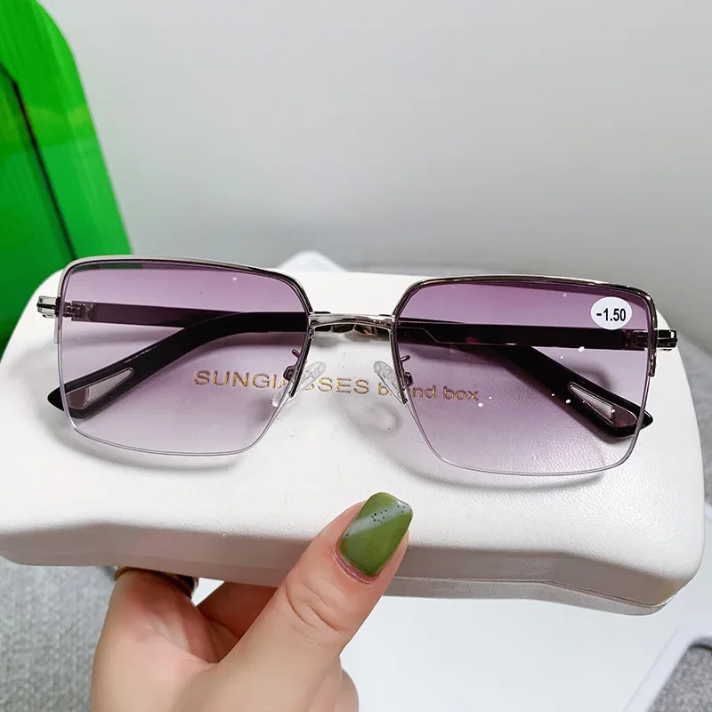 Fashion Men Women\'s Myopia Glasses Business Half Frame Anti Blue Light Near Sight Eyeglasses with Diopter 0 TO -4.0 Eyewear