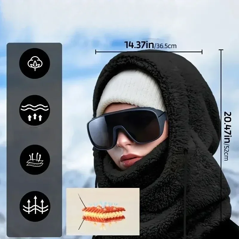 Passamontagna invernale Maschera da sci Caldo antivento Addensato in pile polare Scaldacollo Maschera termica regolabile anti-freddo per ciclismo Maschera a copertura totale