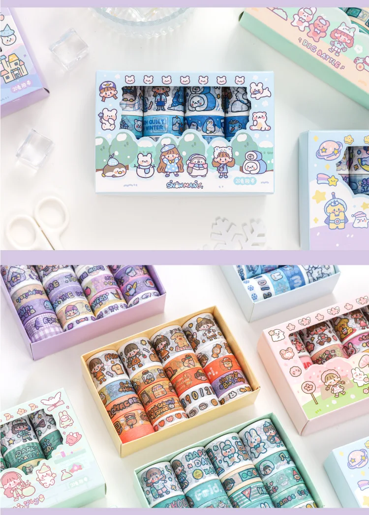 20 Rolls/kit Washi Tape Set Ruan Ruan\'s Wonderland Series Cute Girl Cartoon Hand Account Decoration Collage 10mm 15mm 30mm