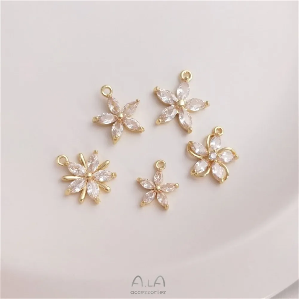 Zircon Peach Blossom and Cherry Blossom Daisy Pendant 14K Pack Gold Flower Shaped Pendant DIY Bracelet Earrings Jewelry Pendant