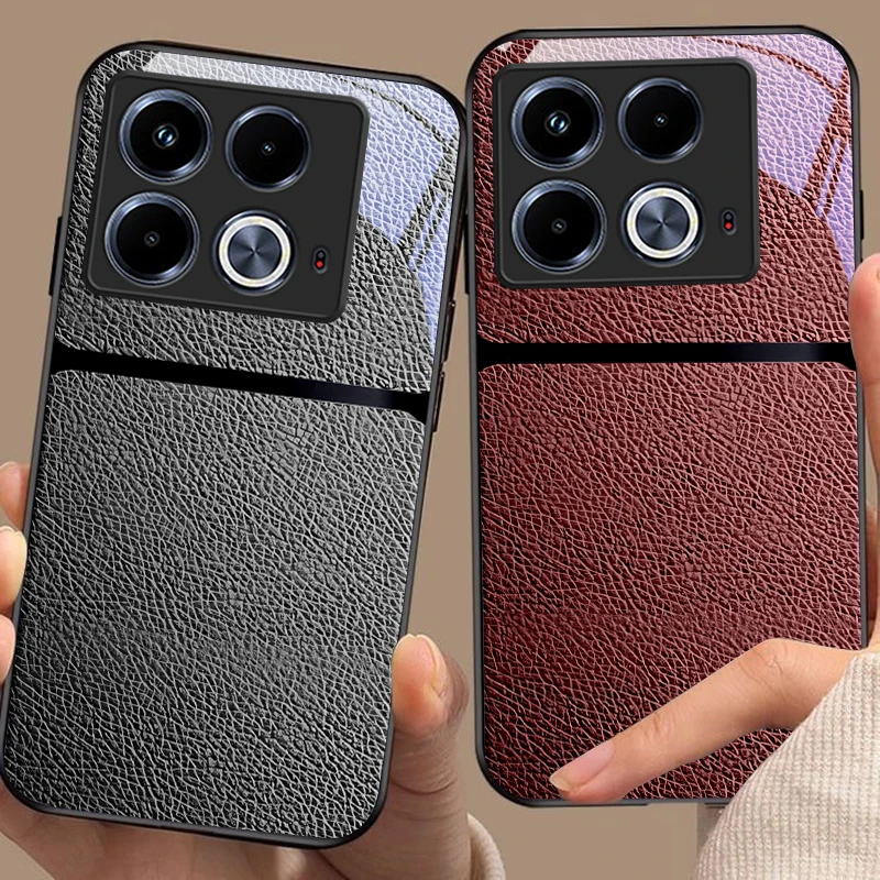 Red Leather Pattern For Infinix Note 40 4G 30i 12 G96 Smart 8 Hot 9 Play 10 11S 12 20i 50 Pro Plus 5G Tempered Glass Phone Case - view 4