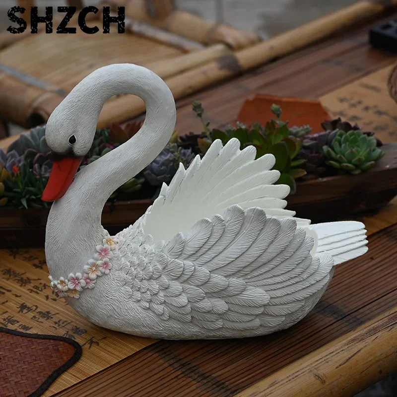 Creative and Unique Bonsai Planter Cute Swan Flower Pot Garden Courtyard Animal Sculpture Stylish Balcony Decor for Indoor Use