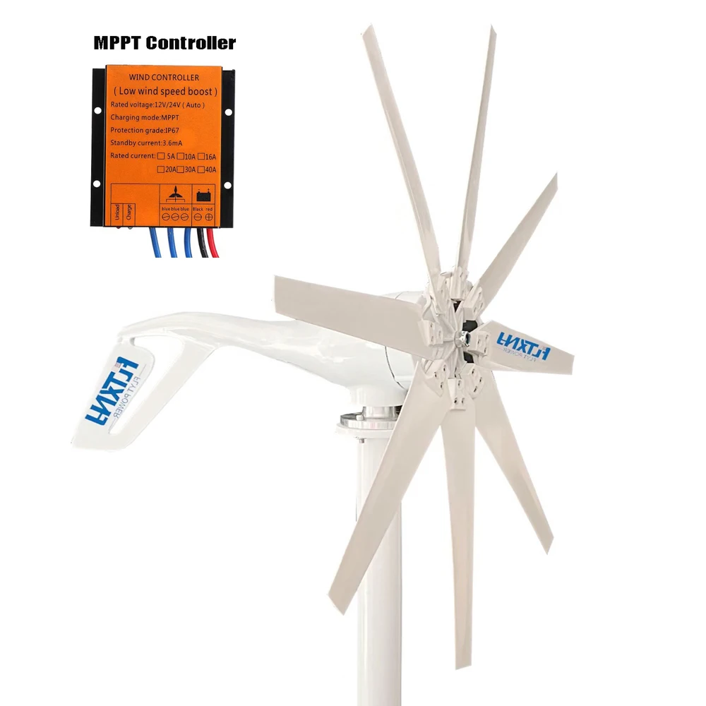 China Factory 5000W 12V 24V 48V 8 Blades Wind Turbine Generator 1KW Windmill With mppt Controller for Home Use