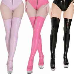 Plus Size Oil Shiny Patent Leather Thigh High Stockings Women Sexy Pole Dance Nightclub Party Hosiery Punk Cosplay Costumes