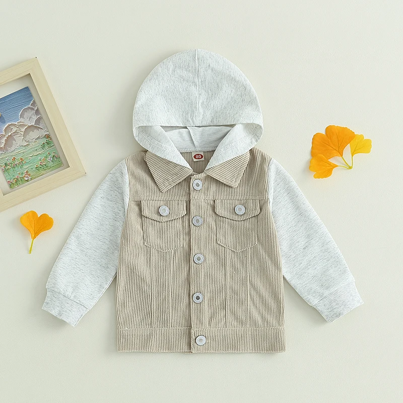 2023-06-22 Lioraitiin 0-4Years Toddler Boy Girl Fall Corduroy Jacket Casual Long Sleeve Button Down Lapel Coat Hoodie Outwear