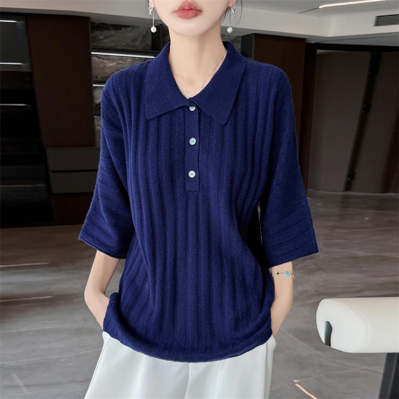 Autumn And Winter Women's 100 Pure Wool Knitted Bottoming Shirt V-neck Shirt Solid Color Long-Sleeved Cashmere Sweater