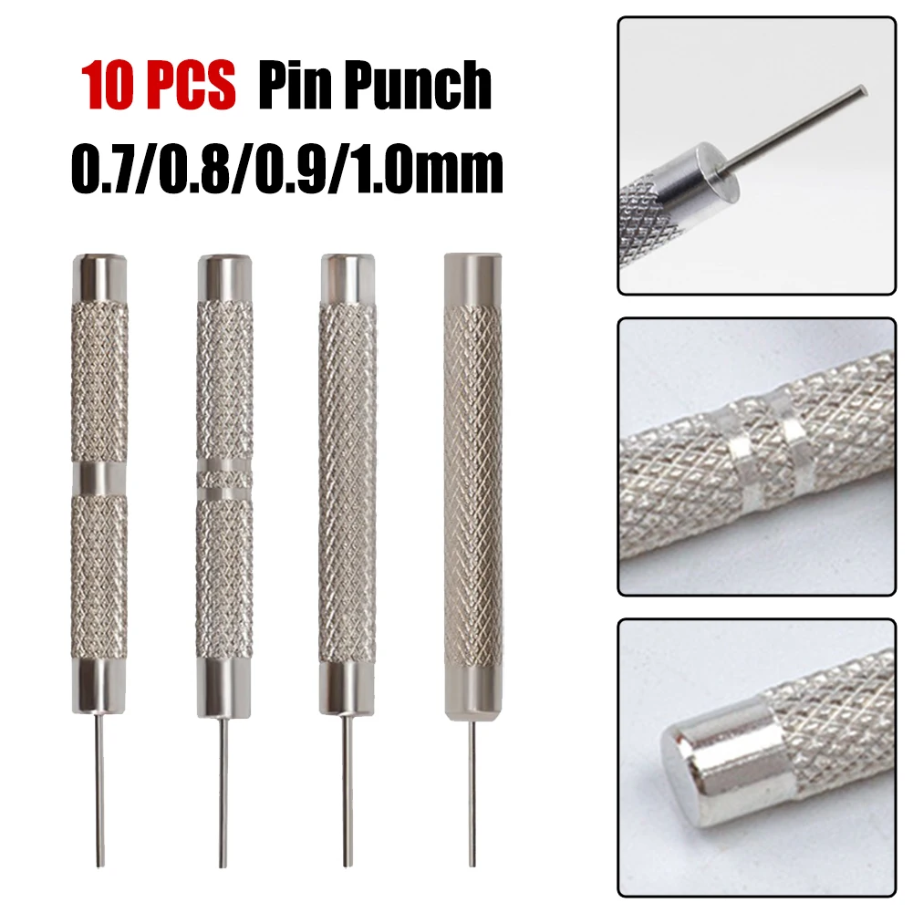 10pc Pin Punch 0.7/0.8/0.9/1.0mm Watchband Strap Bracelet Link Pin Punch Spring Bar Remover Watchband Puncher Pin Watch Tool Kit